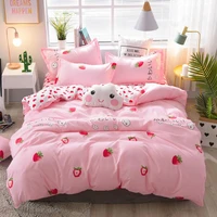 pink strawberry cute bedding set king queen size bed sheets children soft comforter cover polyester students dormitory sets