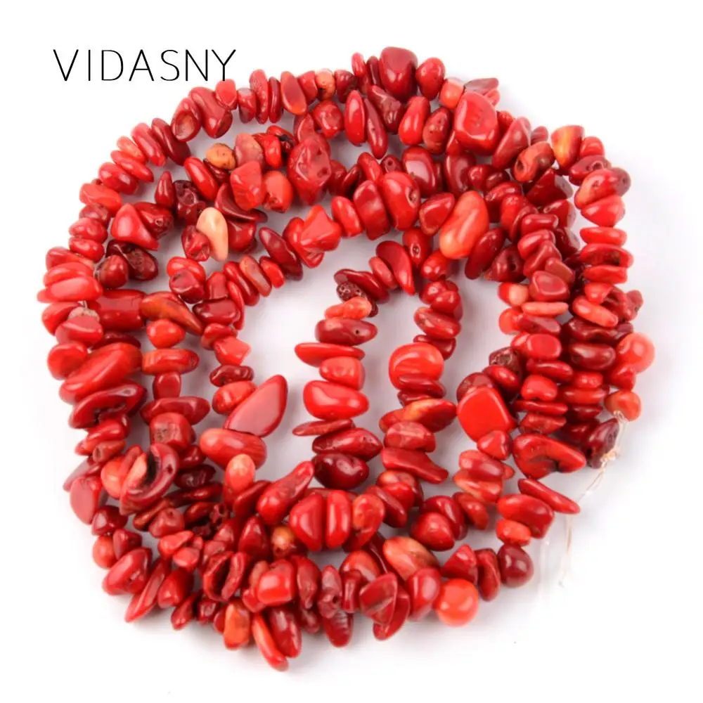 Нестандартные бусины из натурального камня красного кораллового цвета для
