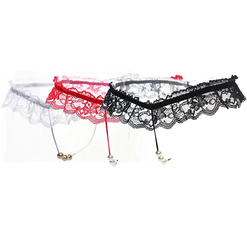 Women Sexy Lace Panties Open Crotch Thong G-Strings with Pearls Massaging Bead Crotchless Erotic Underwear for Sex Lingerie Toys |