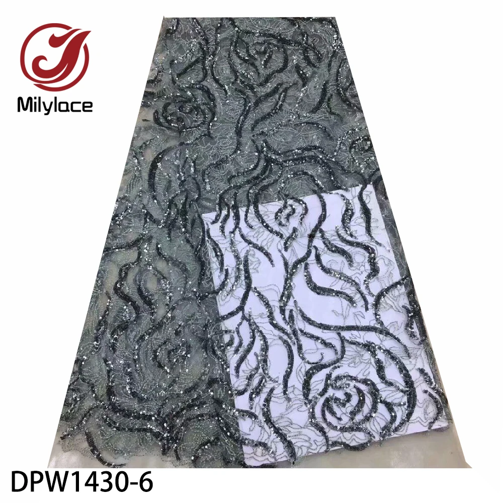 

French Embroidered Laces Fabrics 2020 High Quality Tulle Lace Fabrics with Sequins for Wedding Dress 5yards/lot DPW1430