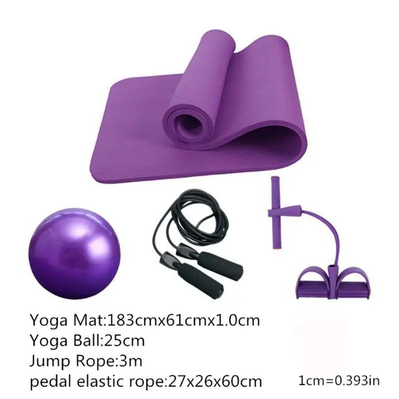 

Portable Yoga Mat Set Non-Slip 10mm Pad Chest Expander Jump Rope Pilates Ball 425E