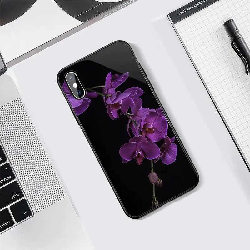 

Orchid beautiful Flowers pattern high quality luxury Phone Case Tempered glass For iphone 5C 6 6S 7 8 plus X XS XR 11 PRO MAX