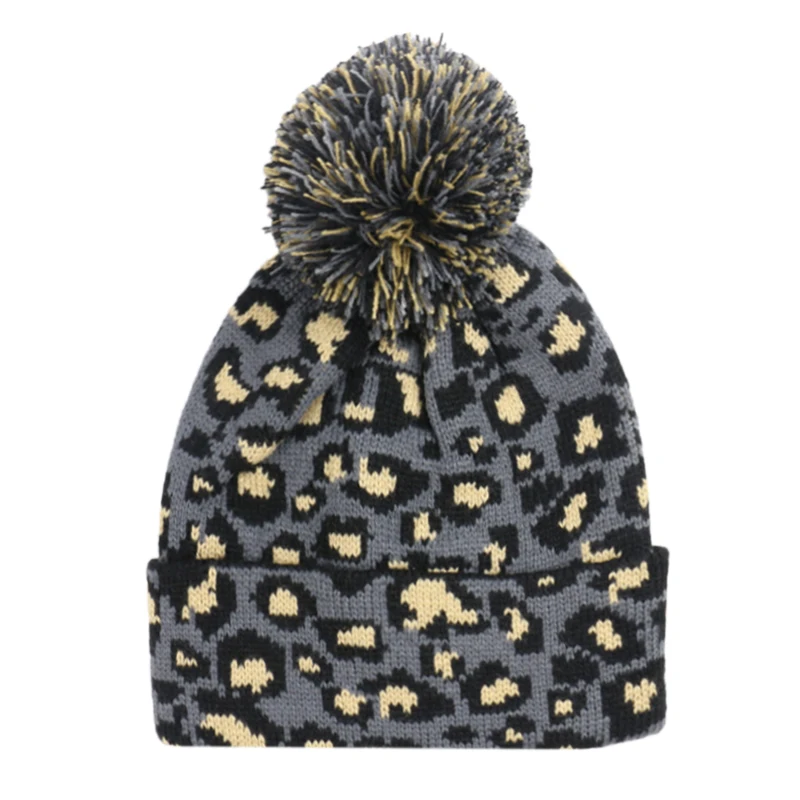 Зимние шапки Winfox для женщин вязаная шапка леопардовой расцветки Шапка-бини