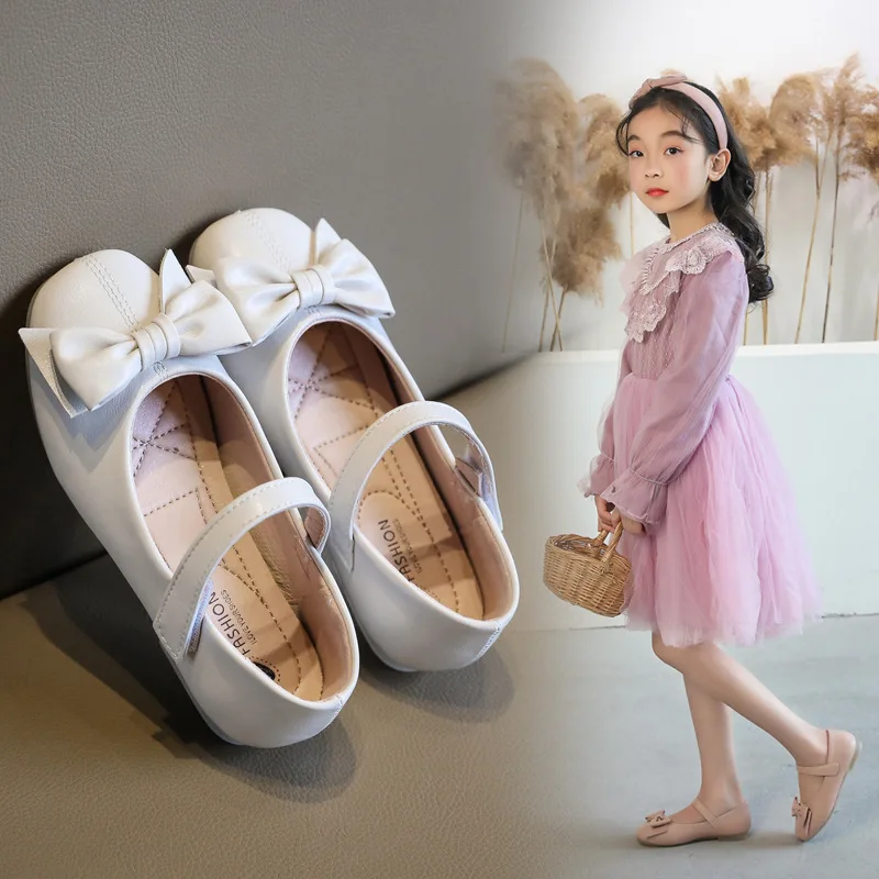 

Новые кожаные туфли с бантом для маленьких девочек; Белые, розовые вечерние свадебные детские туфли; Детская обувь для девочек