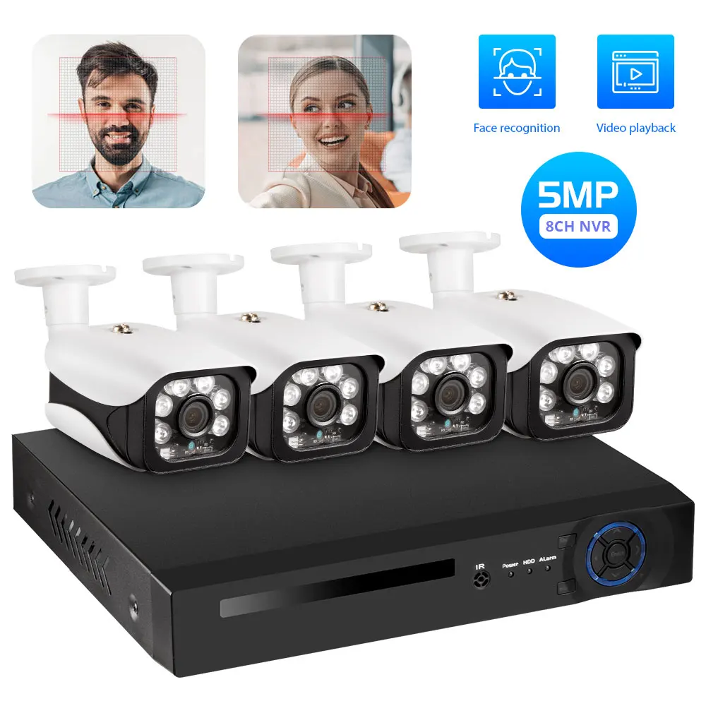 Белый 8CH 5.0MP Беспроводной NVR POE камера безопасности системы наружного IR-CUT видеонаблюдения видео рекордер комплект запись лица - Цвет: Белый
