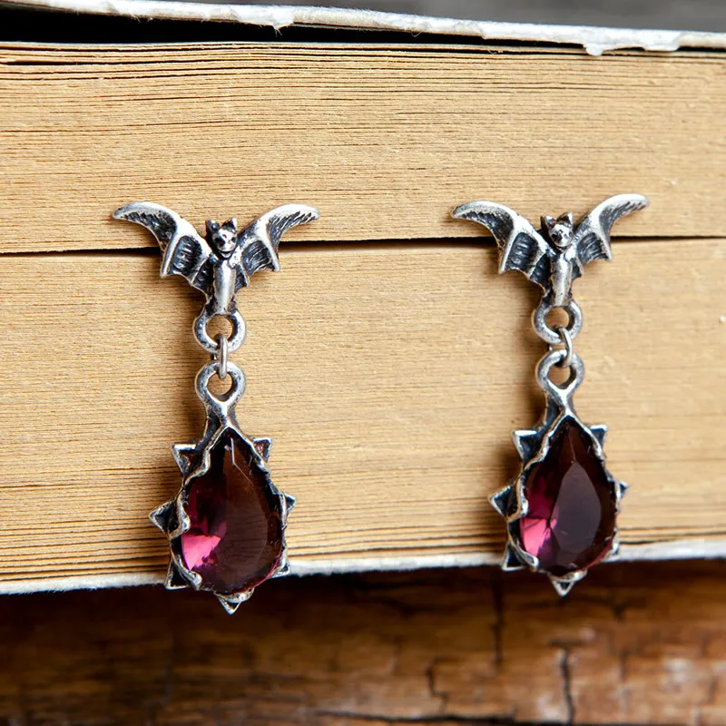 

Bat Crystal Dangle Earrings 925 Sterling Silver Vintage Drop Earrings For Women Fashion Punk Jewelry Valentine Gifts
