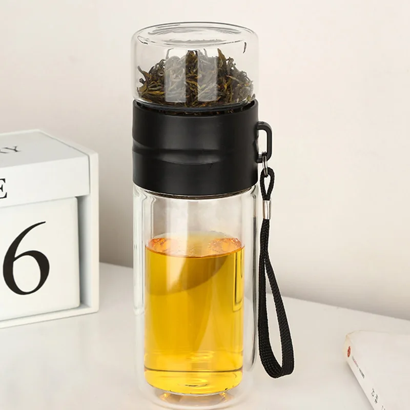 Двойная Стенка стеклянная бутылка для воды чай и вода разделительная кружка