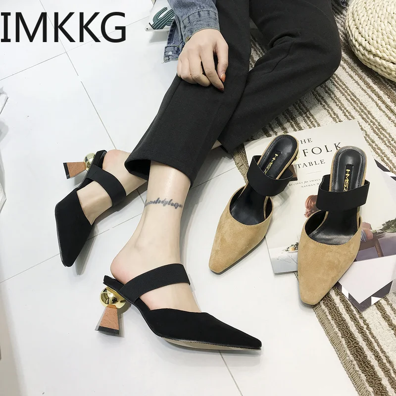 Летние женские тапочки модные босоножки на высоком каблуке мюли сандалии