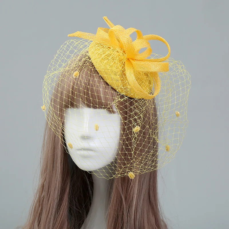 

New European and American Brides Mesh Headdress Bow Veil Hat Linen Headdress Formal Hat