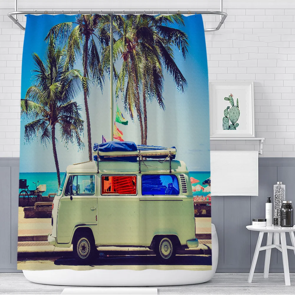 Душевая занавеска с кокосовым автомобилем морской пейзаж кокосовое дерево