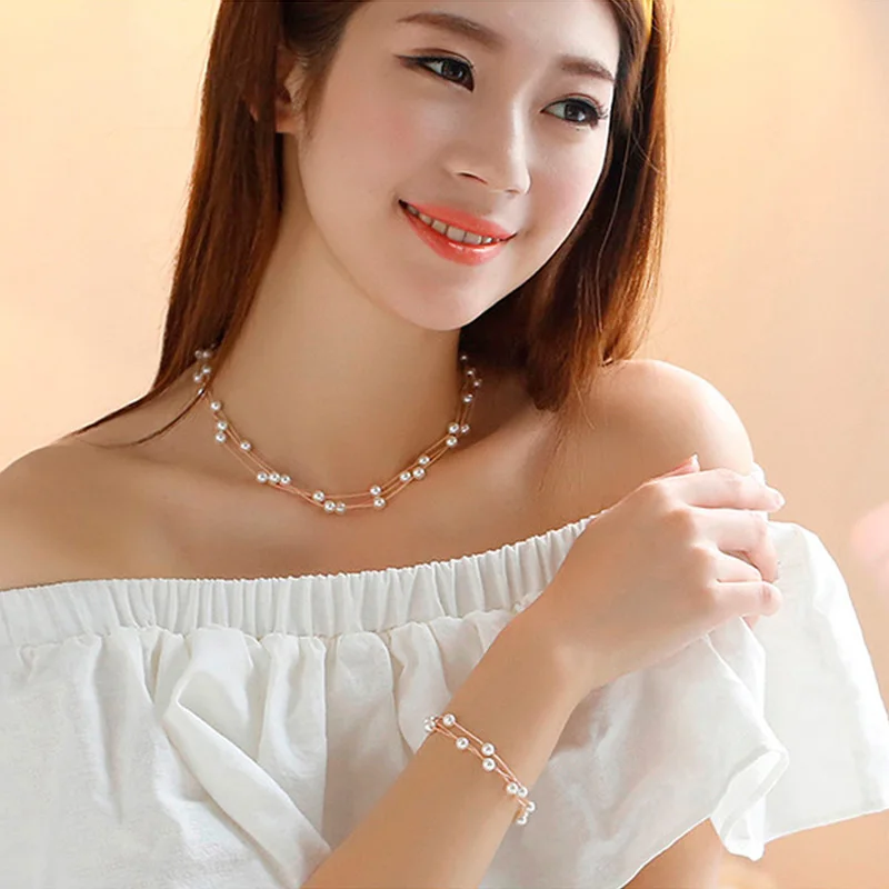 Набор из трех предметов корейский модный многослойный жемчужный браслет женский