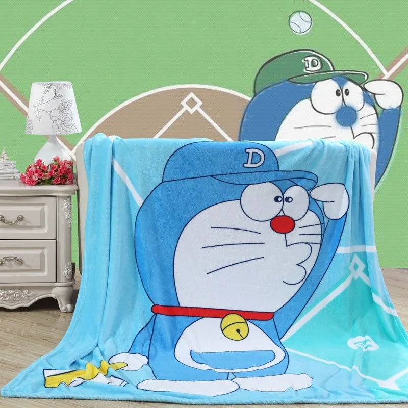 Плюшевое фланелевое одеяло Doraemon небесно голубого цвета покрывало на