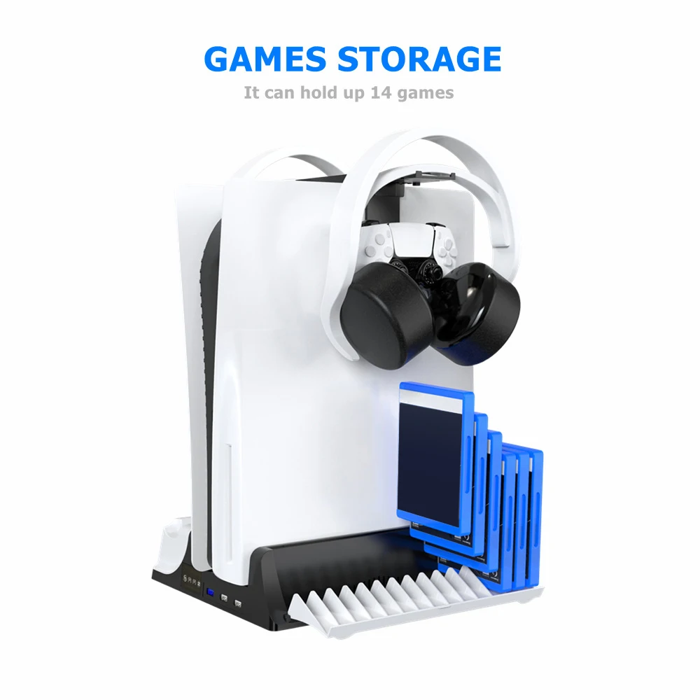

Game Controller Charger Multifunctional Heat Sink Gamepad Charging Base Headphone Disc Storage Organizer Stand for PS5