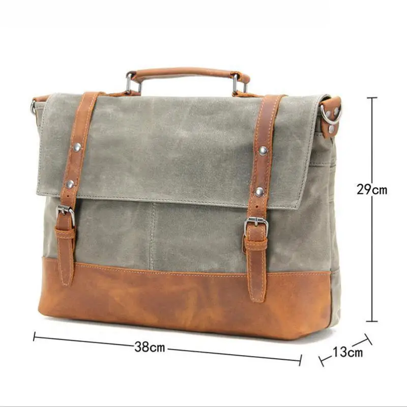 

YourSeason 2021 New Retro Men Satchels Laptop Bag Canvas With Crazy Horse Leather Waterproof Large Capacity Handbag For Male