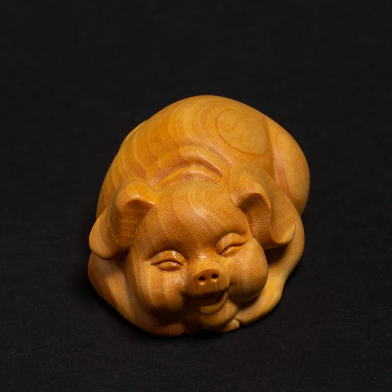 

Mini Lazy Pig Lying Down With Mascot Animal Statue Wooden Mini Car Decoration Feng Shui