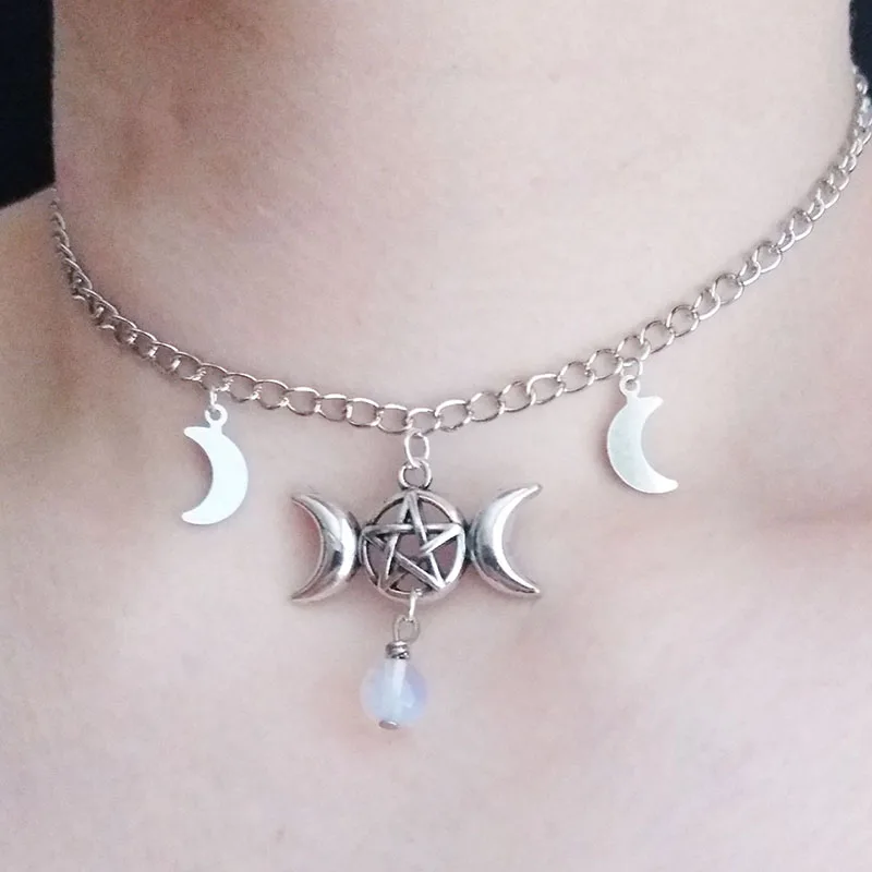 

Moon Necklace Triple Moon Choker, amethyst star choker - amethyst crystal necklace - raw crystal necklace