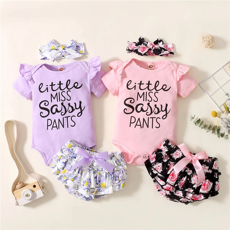 

2021 летние новорожденный короткий рукав ползунки + эластичные шорты с эластичной резинкой на талии для девочек + повязка на голову с бантом; С...