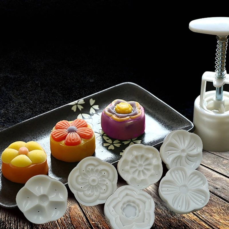 

Cookie Press Mid-Autumn Festival Hand-Pressure Moon Cake Mould with 6 Pcs Mode R9JC