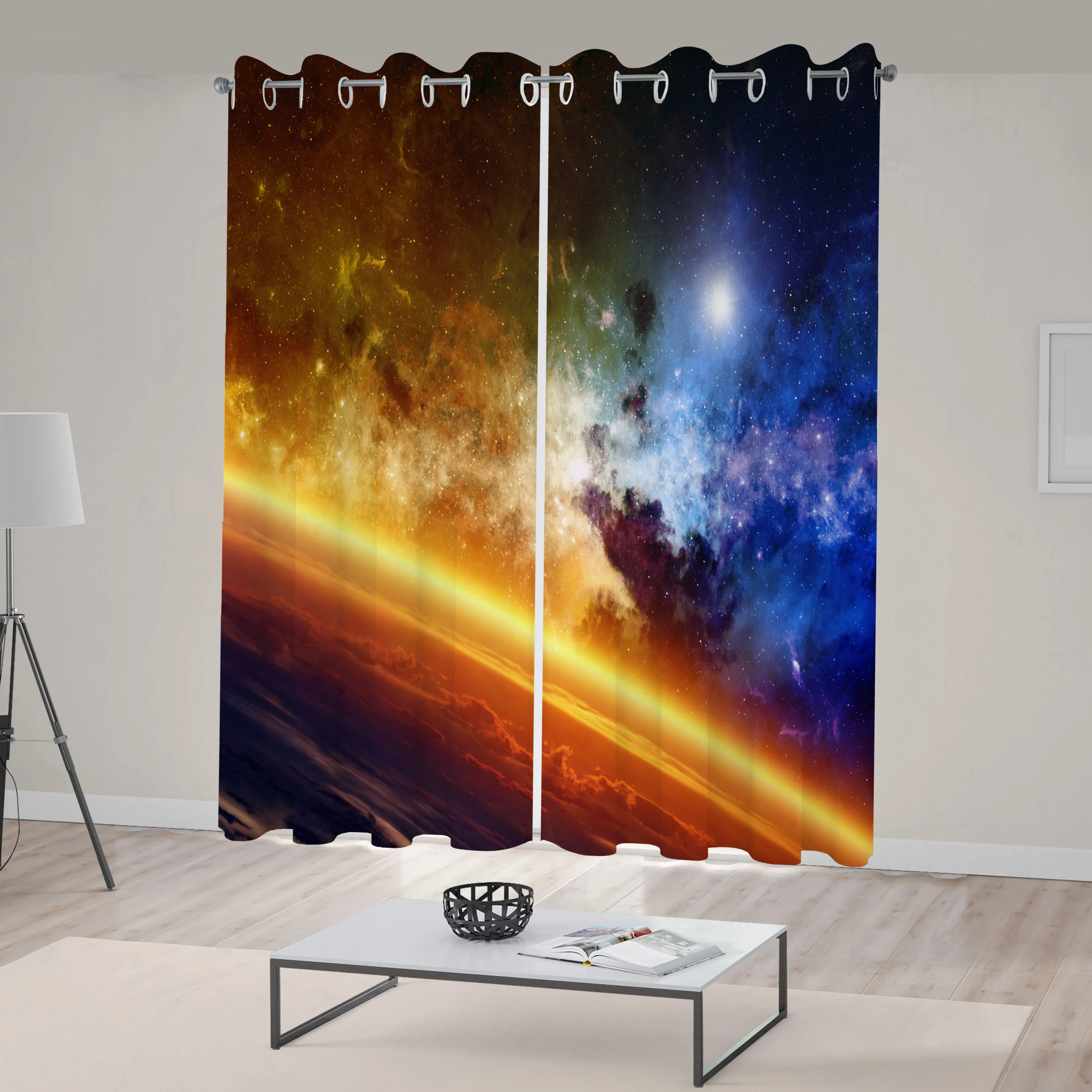 Outer Space Curtains Colorful Planet Nebula and Stars in Atmosphere Mystical Universe Living Room Bedroom Window Drapes | Дом и сад