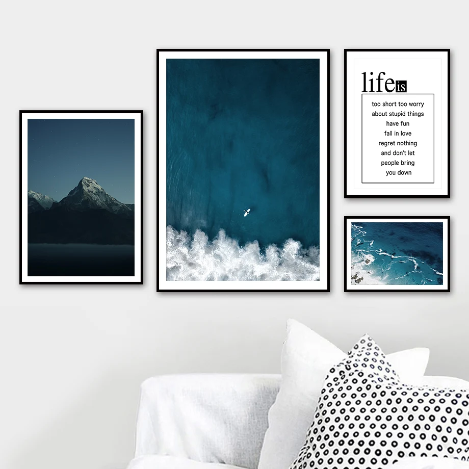 

Landscape Sea Beach Mountain Life Quotes Wall Art Canvas Painting Nordic Posters And Prints Wall Pictures For Living Room Decor