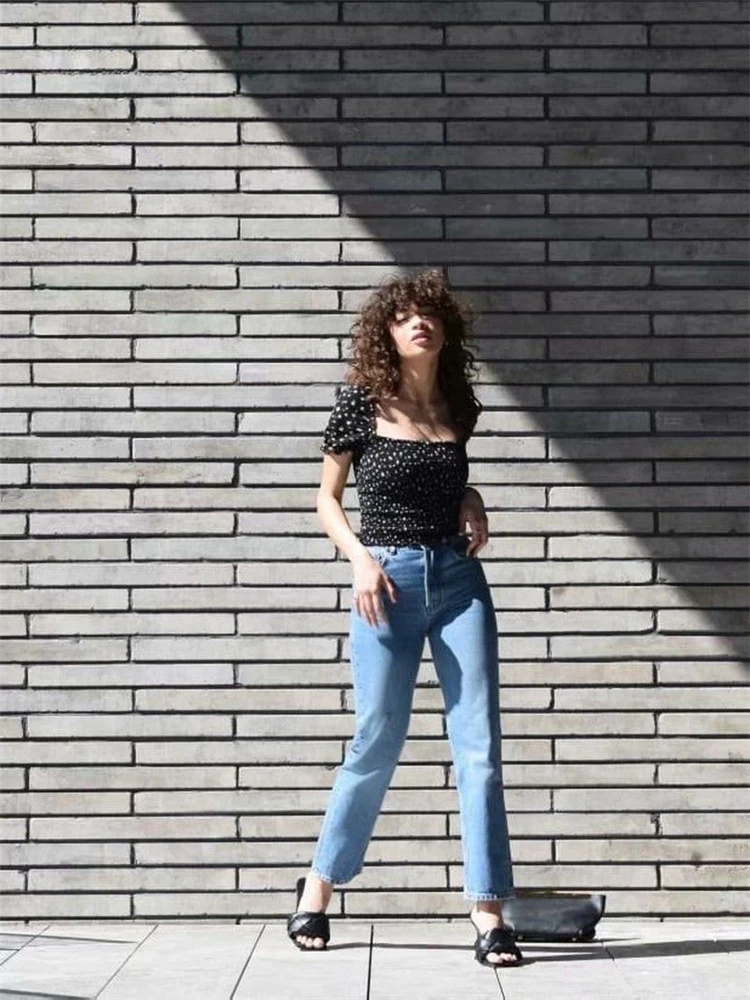 Женский пуловер с пышными рукавами модный сексуальный винтажный цветочный