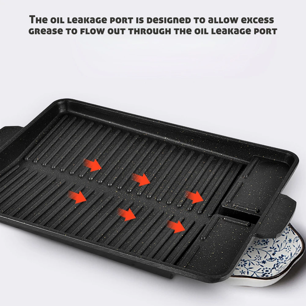 Жарочная сковорода из медицинского камня Hot 32 X 26 см прямоугольной формы с антипригарным покрытием для гриля и жарки блюд корейской кухни - черная.