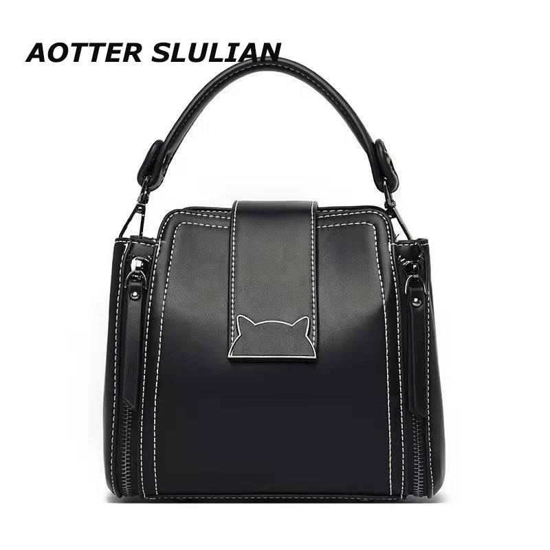 

Женская сумка-мешок из натуральной кожи, элегантная маленькая сумочка на плечо премиум-класса для покупок, черные тоуты