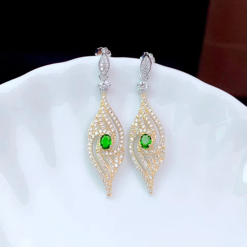 

CoLife Jewelry 925 Silver Gemstone Drop Earrings 3mm*4mm Natural Diopside Earrings Fashion Diopside Eardrop for Party
