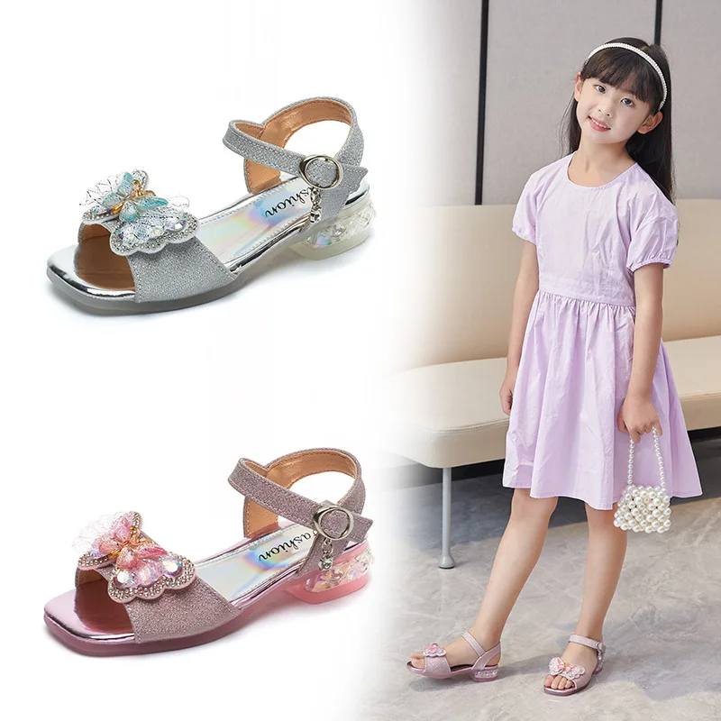 

Summer Girls Bowknot Princess Sandals Children Soft Bottom Non-slip Students Shoes Kids Birthday Party High Heels Sandals