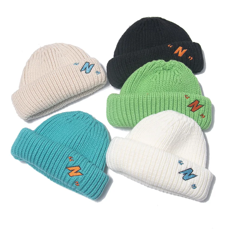 

Winter Adult unisex curled ski beanies cap for women New solid embroidery knit skullies hats gorros