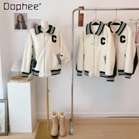 lamb wool baseball uniform for women 2021 winter thickened korean style short coat female casual loose all matching outerwear