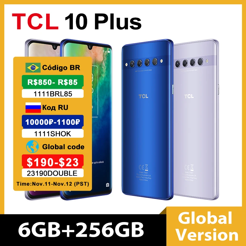 

Оригинальный смартфон TCL 10 Plus, 6 ГБ/256 ГБ, NFC, безрамочный дисплей 6,47 дюйма AMOLED, Snapdragon 665, камера 48 МП, стандартная камера, Android 10, 4500 мАч