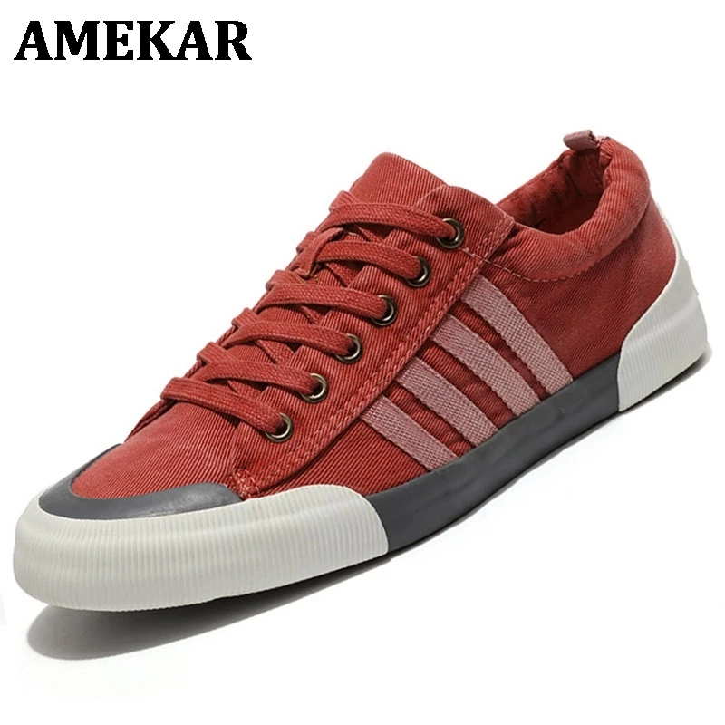 

Men Canvas Shoes 2021 Fashion Solid Color Men Vulcanized Shoes Lace-up White Casual Shoes Men Sneakers