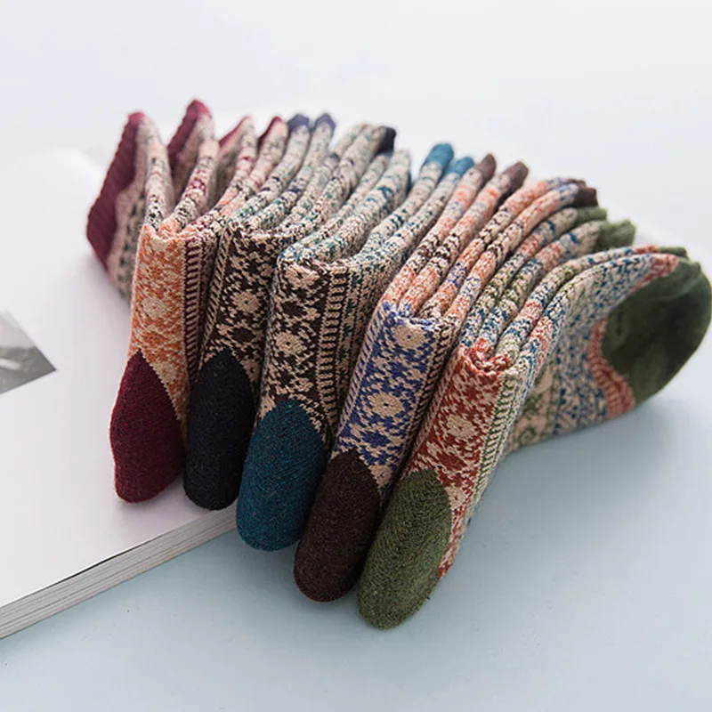 5 Pairs/Lot Men Women Diamond Rabbit Wool Socks Middle Tube Autumn And Winter Thick Socks High Quality  Wholesale