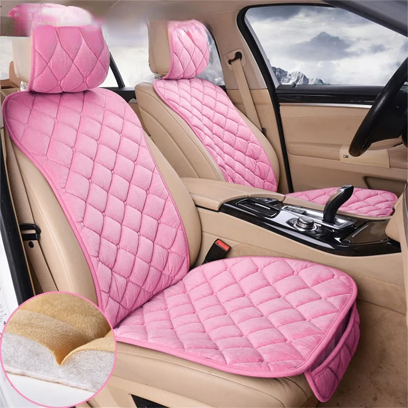 

Plush Car Seat Cover Set Universal Pink Seat Cushion Auto Seat Protector Mat Automobile Covers fit most Car Interior Accessories