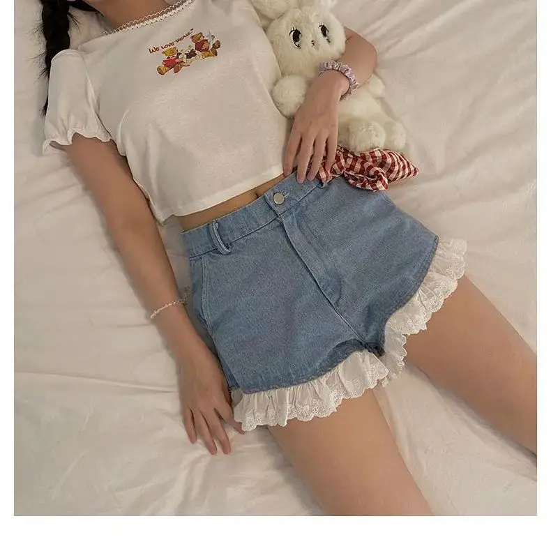 

Women's 2021 new fashion high waist denim shorts women loose Korean slim Leggings wide leg pants