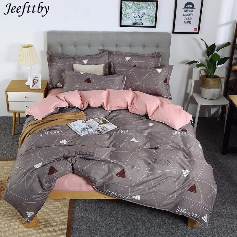 

Jeefttby Bedding Set Geometric Duvet Cover Solid Flat Sheet Plaid Pillowcase Set Ab Side Home Textiles Decor Bedroom Bedclothes