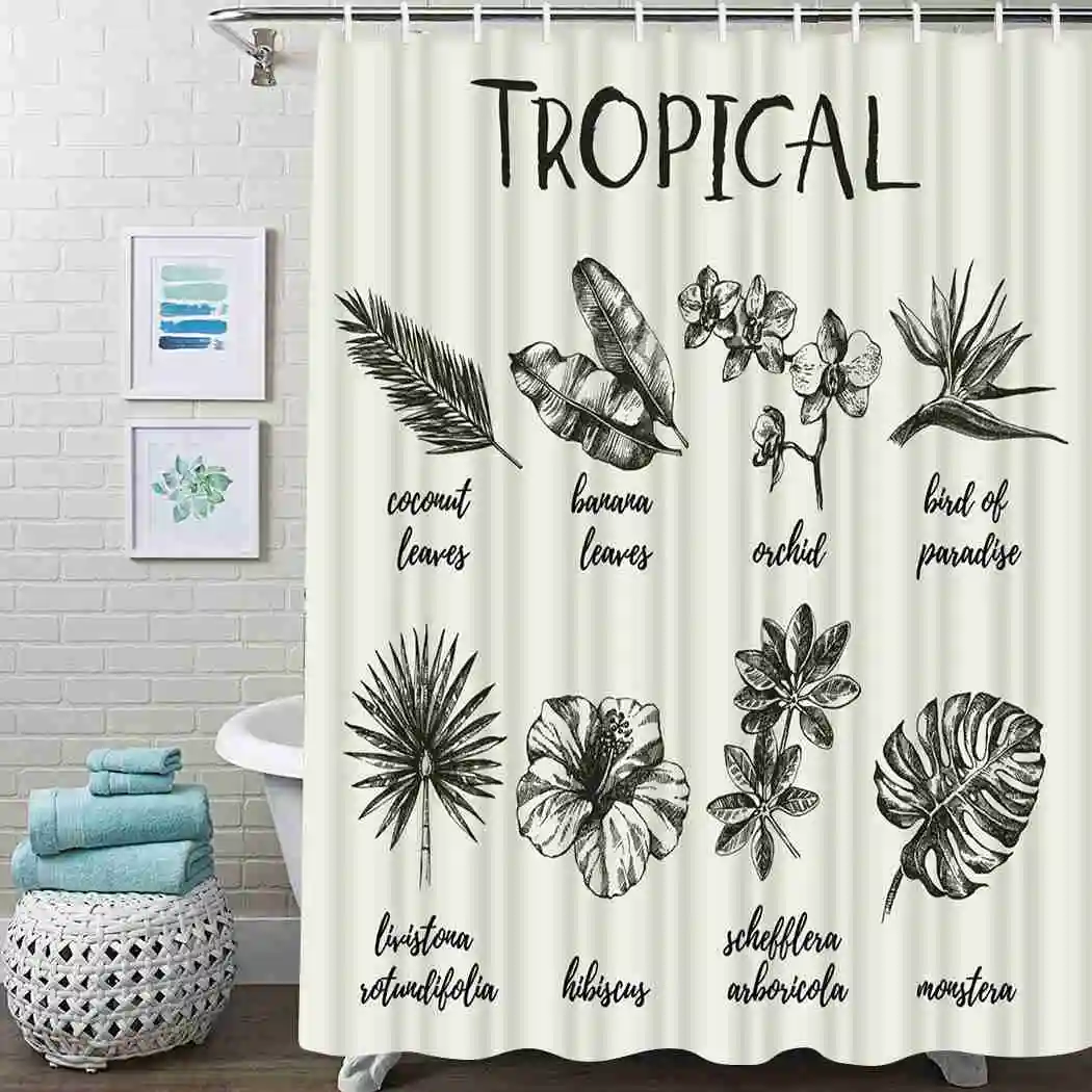 

Tropical Plant Shower Curtain Vintage Plants Shower Curtain Waterproof Fabric For Bathroom Decor Shower Curtains Set With Hooks