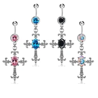 cross belly button ring punk navel piercing ring belly button piercing crystal nombril ombligo dangle jewelry stainless steel