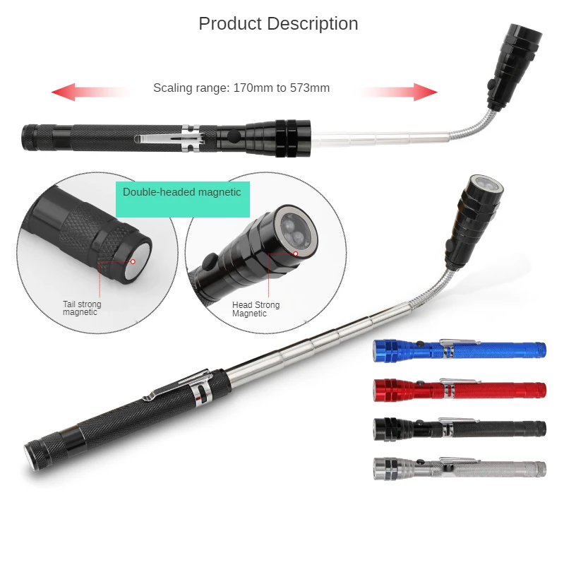 

Bendable Pickup Tool 3 Led Telescopic Magnetic Pick-up Tools Grip Extendable Pick Up Pen Retractable Flexible Mangetic Hand Tool
