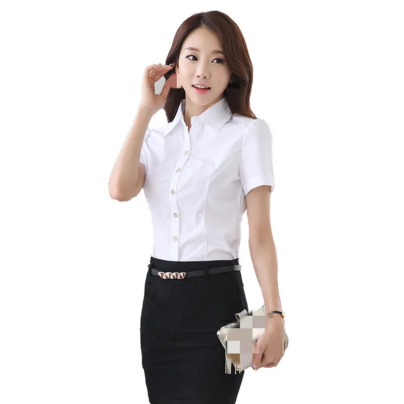 Женская приталенная рубашка C1172 однотонная профессиональная с короткими