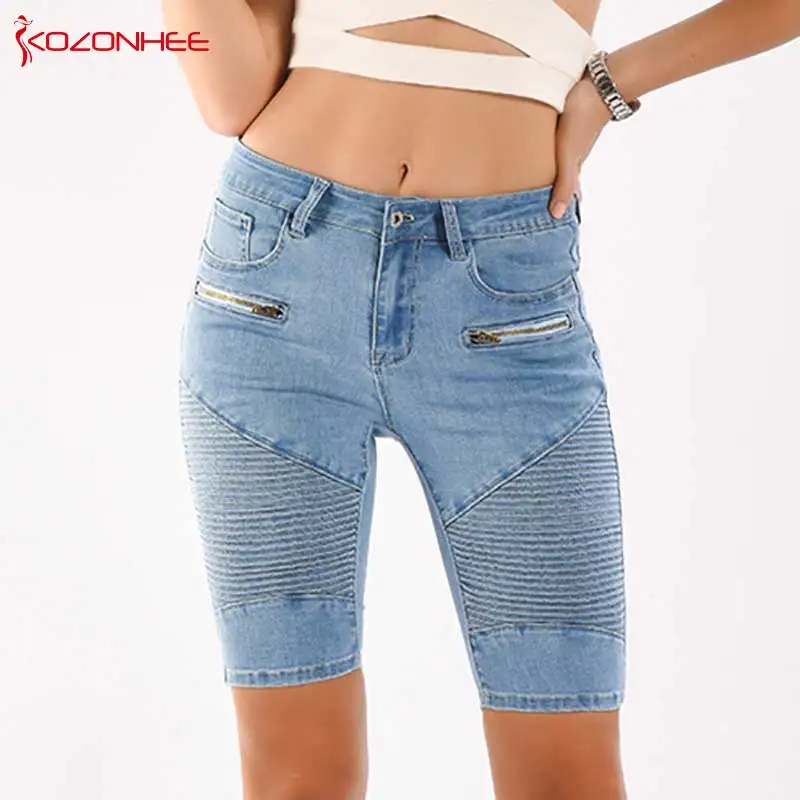 Женские джинсы-карандаш обтягивающие синие джинсы со средней талией до колена #