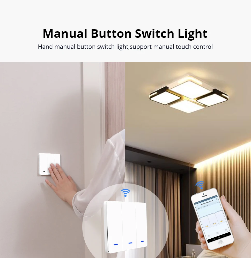 Zemismart Tuya Zigbee выключатель света 3 банды физической Настенные переключатели Push Button прерыватель 110v 220v