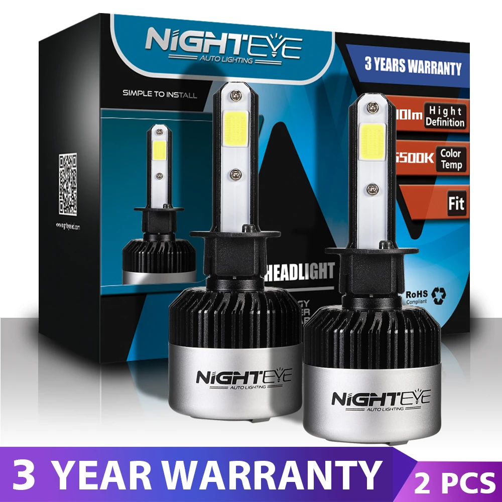 Сверхъяркие Автомобильные светодиодные фары NIGHTEYE COB H4 H7 6500K 9000LM 72 Вт