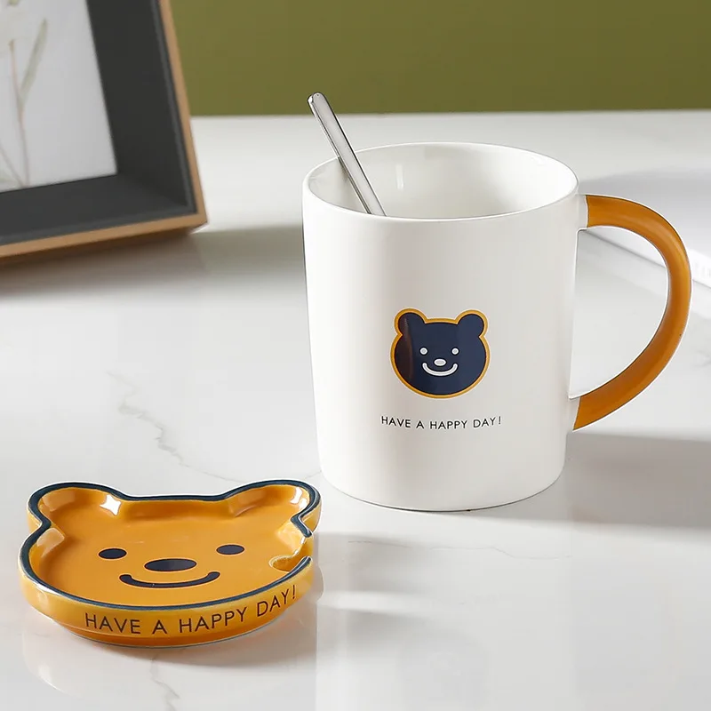 Ручная роспись стандартная керамическая кофейная кружка с крышкой и ложкой пара