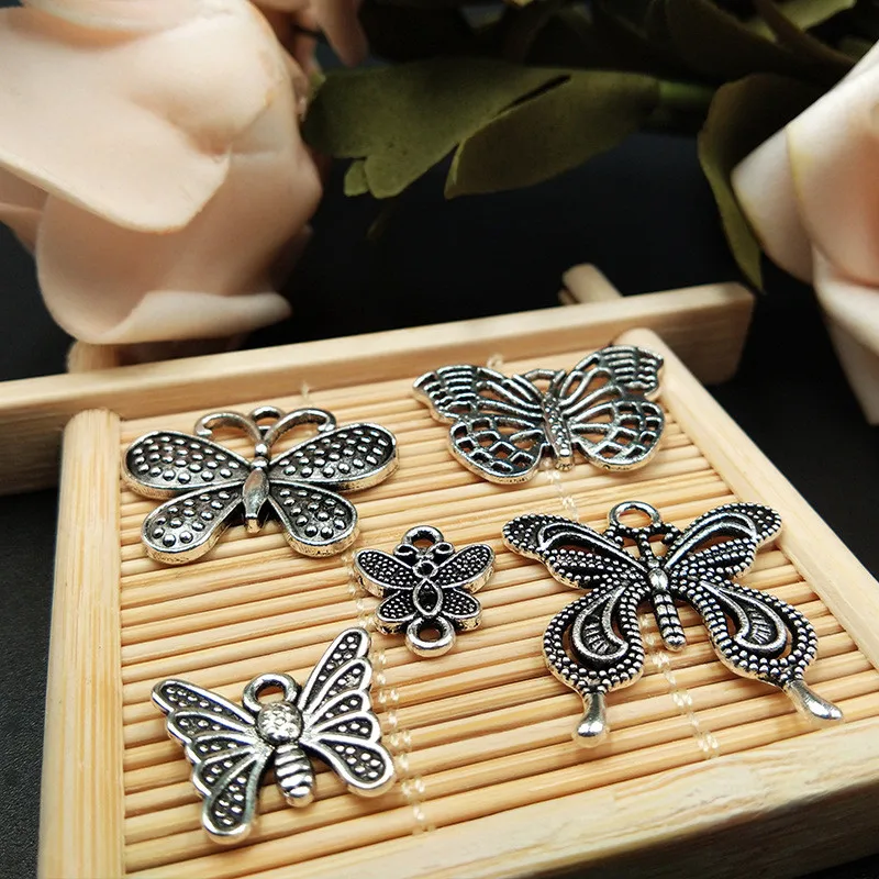 

YEYULIN 26 Pcs/lot Mixed Butterfly Tibetan Silver Color Charms Pendants for DIY Jewelry Making for Women Men