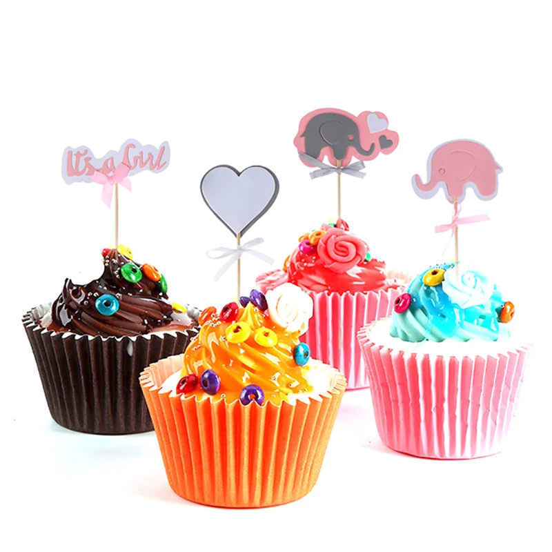 4 шт. синий розовый слон топперы выбирает кекс Топпер детский душ принадлежности