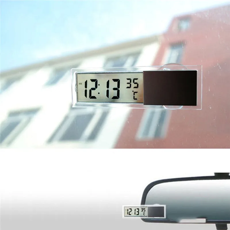 Автомобильные часы 2 в 1 термометр на присоске прозрачные ЖК цифровые с 10 часовыми