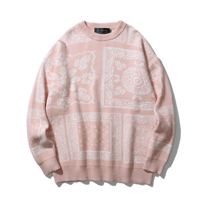 

Knitted Christmas Jumpers Sweaters Winter Harajuku Casual Bandana Paisley Pattern Pullover O-neck Sweater Men Fashion Tops WY377