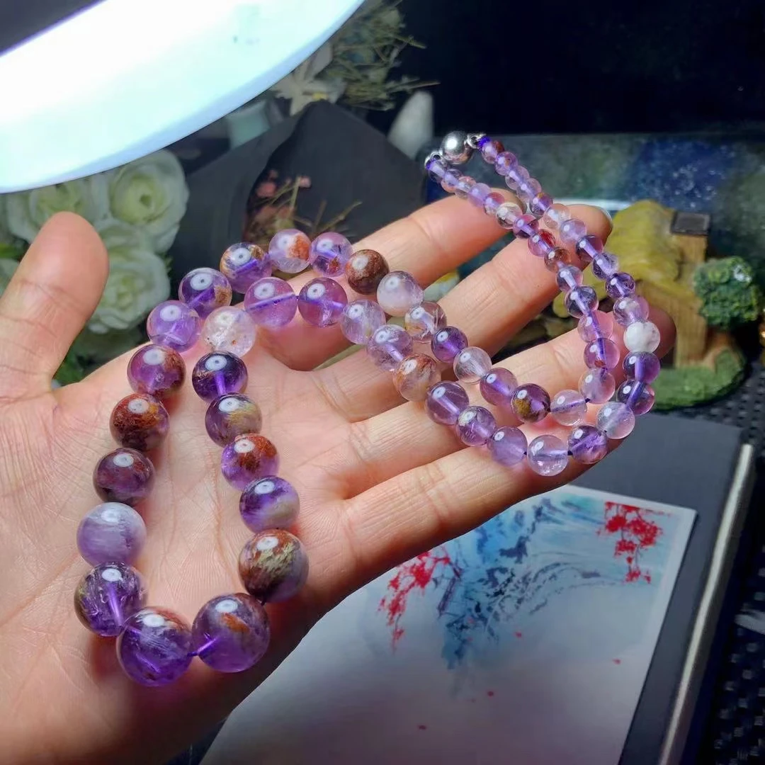 Ожерелье из натурального какоксенита фиолетового фантомного кварца Кристальные